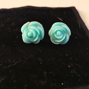 Aqua rosebud earrings. Never worn